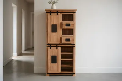 Produktbild von Refurbished Möbelretoure Highboard Akazienholz massiv natur Hochschrank 80 x 45 x 175 cm LIBRO IV