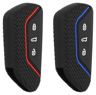 Immagine prodotto di kwmobile 2x Chiave dell'auto Copertura in silicone compatibile con VW Golf 8 Copertura della chiave dell'auto a 3 pulsanti - Custodia della chiave in nero rosso nero blu