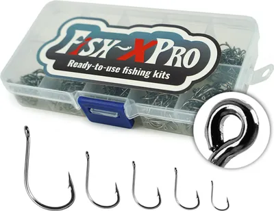 Produktbild von Fish-Xpro 500-teiliges Hakenset – Größen 3 bis 12 – Angelhaken mit Öse – in Tackle-Box