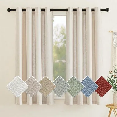 Obrázek produktu pro Uniqoos® Sada 2 krátkých lněných závěsů, rozměry 137 x 140 cm – 30 % lnu, částečně průsvitné, s 8 kovovými oky, závěs v bohémském stylu, vhodný do kuchyně a obývacího pokoje