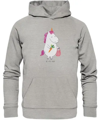Produktbild von Mr. & Mrs. Panda Kuschelhoodie Einhorn Vegan Größe S - Heather Grey - Geschenk, Veganismus, Unicorn, Gesund essen, Pullover, Kapuzenpullover, Leben, Veganer, Hoodie