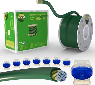 A product image showing a spool of green wire, its packaging, and several wire connectors.