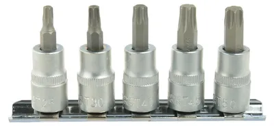 Immagine prodotto di Set 5 bussole con inserti Torx 3/8'', da T25-T50 ,in acciaio Cr-V,Geko