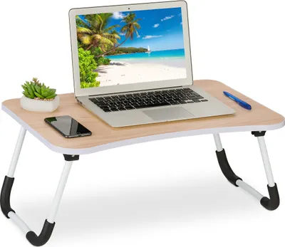 Produktbild von Relaxdays Laptoptisch für Bett & Couch, HxBxT: 26 x 63 x 40 cm, klappbarer Betttisch, MDF, Eisen, Notebooktisch, natur