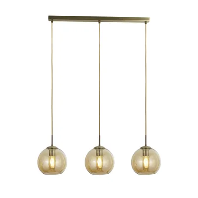 Immagine prodotto di Lampada a sospensione a 3 luci in ottone antico con vetro ambrato