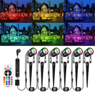 RGB LED Außenstrahler Set 6er, IP65, 21 m Kabel, Fernbedienung