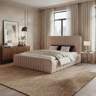 Produktbild von Polsterbett s Schlafsystem "LUCENTE" mit elegantem Kopfteil und Stauraum