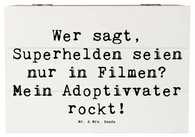 Produktbild von Mr. & Mrs. Panda Truhe Spruch Adoptivvater Superheld 22 x 15 cm - Weiß - Geschenk, Adoption, schatztruhe, geschenkkiste, Familie, Familienstruktur, Kiste, Vaterschaft