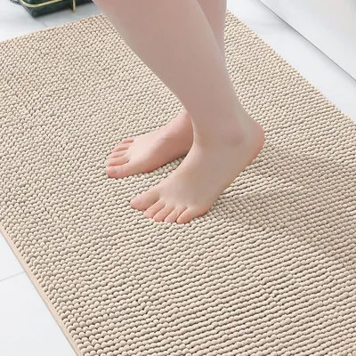 Imagen del producto de Alfombrilla de baño de chenilla, 60 x 90 cm, antideslizante y suave, en color beige