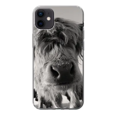 Produktbild von MuchoWow® Handyhülle Schutzhülle Hülle für iPhone 12 mini Schottischer Highlander - Schwarz - Weiß - Tiere Silikon Softcase Handy Hülle - Bild