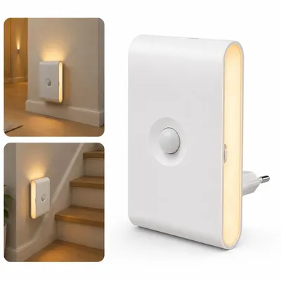 Produktbild von 2er Set LED Nachtlicht mit Bewegungsmelder, Wiederaufladbar USB-C, Magnet Nachtlampe, Warmweiß Licht für Schrank, Flur & Treppe