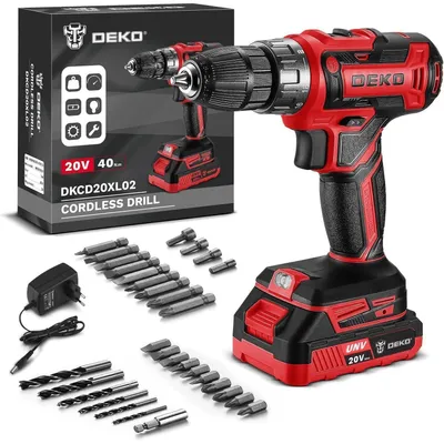 Obrázok produktu pre Sada akumulátorovej skrutkovača 20V, 30-dielna, 18+1 stupňov krútiaceho momentu, 40 Nm, 2 rýchlosti, LED osvetlenie, červená