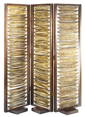 Zdjęcie produktu dla Parawan Kobolo, 3-częściowy, wykonany z bambusa, z drewnianą ramą i nóżkami, 166 x 24 x 170 cm | Salon Łazienka Dekoracje Garderoba Przebieralnia Łazienka Dom