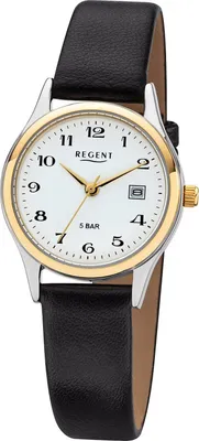 Regent 12120242 Damenuhr Quarz mit Lederband Schwarz 1