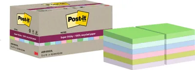 Produktbild von Post-it® Super Sticky Recycling Haftnotizen Bunte 47x47mm 12 Blöcke Set