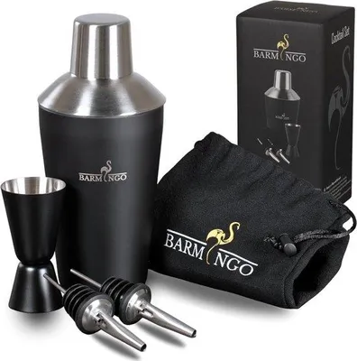 Produktbild von Famanu Cocktail Shaker Set 5-teilig – 500 ml Edelstahl mit Baraccessoires, schwarz