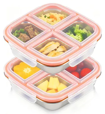 Snackbox mit Fächern, 2er-Set, Edelstahl, 600 ml, auslaufsicher