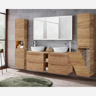 Produktbild von Badmöbel Set mit 141 cm Waschtisch LUTON-56-CRAFT in Wotan Eiche Nb. Nb., B/H/T ca. 240/200/46 cm