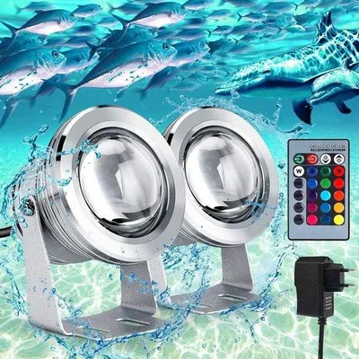 Zdjęcie produktu dla Podwodne oświetlenie LED (2 szt.) z pilotem, stal nierdzewna, RGB, do stawów i dekoracji