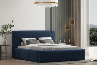 Produktbild von Polsterbett OLAF -OM 160 x 200 mit Bettkasten. Farbe: Blau
