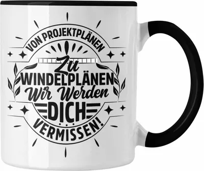 Produktbild von Trendation - Mutterschutz Tasse Geschenk Abschied Mutterschutz Kaffeetasse Kollegin Wird Mama Von Projektplänen zu Windelplänen (Schwarz)
