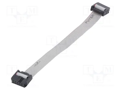 Image de 1 câble plat avec connecteurs, dimensions : 10 x 2. Câble plat : 1,27 mm, référence : FC10300-S. Câble plat avec