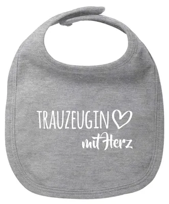 Produktbild von Huuraa Baby Lätzchen Trauzeugin mit Herz Heather Grey Klettverschluss Baumwolle Latz Geschenkidee