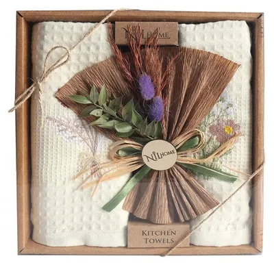 Produktbild von Küchenhandtuch-Set, Geschirrtücher, im Geschenkkarton Nilteks-574 Blumen