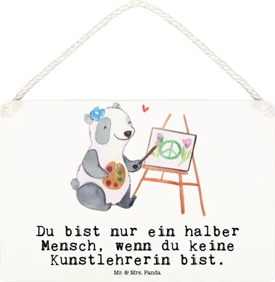Produktbild von Mr. & Mrs. Panda Schild Kunstlehrerin Herz DIN A6 - Weiß - Geschenk, holzbild, Witzig, Kunstschule, Deko, Spruch, Wandbild Holz, Türschild, Lustig