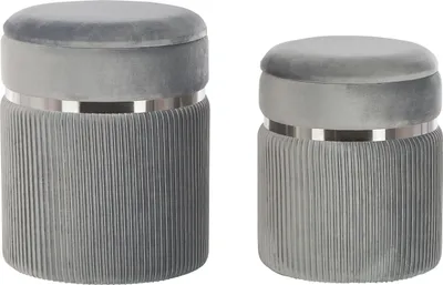 Produktbild von BELIANI Pouf Hellgrau 2er Set Samtstoff mit Stauraum rund glänzende Metallverzierung Flur Wohnzimmer Salon Schlafzimmer Deko Sitzhocker