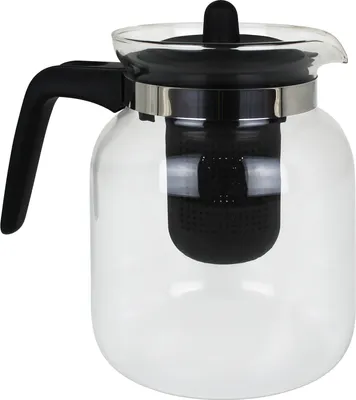 Obrázek produktu pro Čajník s infuzérem Excellent Houseware, sklo/plast, 16 x 10,5 cm, průhledný/černý