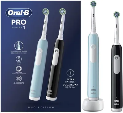 Productafbeelding van Oral-B | Elektrische tandenborstel | Pro Series 1 Duo | Oplaadbaar | Voor volwassenen | Aantal borstels: 2 | Aantal poetsstanden: 3 | Blauw/Zwart
