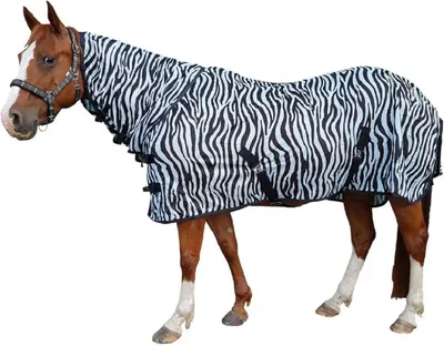 Produktbild von Fliegendecke Zebra mit Halsteil Größe (Pferdedecke) - 165 cm Farbe - Marine-Hellblau