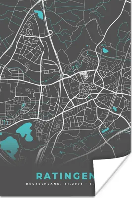 Produktbild von MuchoWow® Poster Blau - Deutschland - Karte - Stadtplan - Ratingen 120x180 cm - Kunstposter