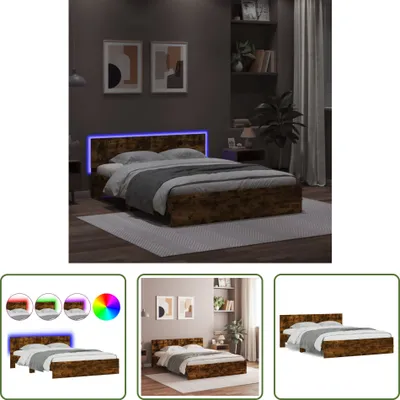 Produktbild von The Living Store Bettgestell mit Kopfteil und LED-Beleuchtung Räuchereiche