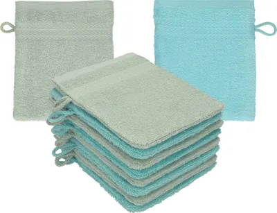 Produktbild von Betz 10 Stück Waschhandschuhe 16x21 cm PREMIUM 100% Baumwolle  Farbe: heugrün - ocean