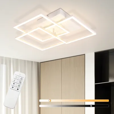 Image de Plafonnier LED ZMH pour cuisine 36 W, lampe de salon, dimmable avec télécommande, lampe de cuisine blanche en métal pour chambre à coucher et chambre d'enfant