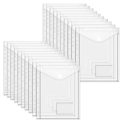 Productafbeelding van 20 A4-documentenbakken met kliksluiting, een transparante bak met 11 gaten voor documentenorganisatie en een vak voor etiketten.