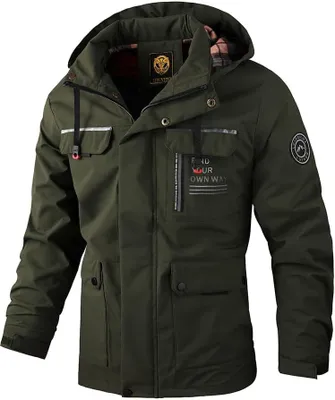 Obrázek produktu pro ASKSA Pánská neformální bunda Taktický zimní kabát s kapucí a zipem Prodyšná outdoorová bunda Trekking Transition Jacket,Army Green,XL