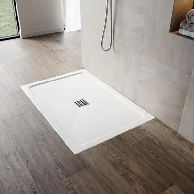 Obrázek produktu pro SONNI Čtvercová sprchová vanička SMC s odtokovou soupravou, 100x80 cm, protiskluzová pro rychlý odtok vody