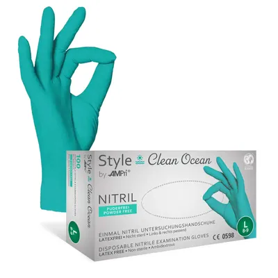 Produktbild von Nitrilhandschuhe, grün, Größe M, puderfrei, Style CLEAN OCEAN by Med-Comfort