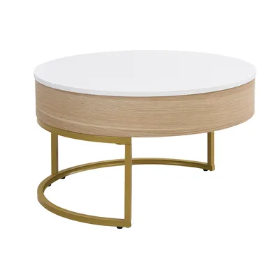 Produktbild von MERAX Couchtisch Set mit goldenen Metallrahmen und Schubladen mit ausziehbarer Tischplatte, Satztisch mit Stauraum, Kaffeetisch