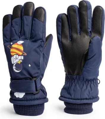 Produktbild von Handschuhe Kinder, Skihandschuhe, rutschfeste Handschuhe, Winterhandschuhe, Snowboard, Ski, Kosmos Muster, Marineblau