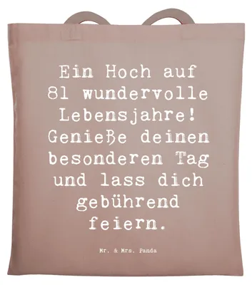Produktbild von Mr. & Mrs. Panda Schultasche Spruch 81. Geburtstag - Braun Pastell - Geschenk, wundervolle Lebensjahre, Alter, Geburtstagsfeier, Tragetasche, Tasche, Tote Bag, Jutebeutel