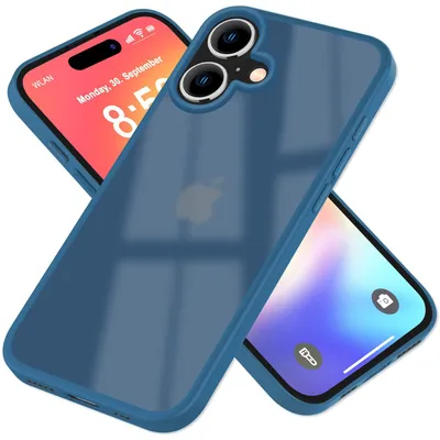Obrázok produktu pre NALIA Matné puzdro na iPhone 16 – Odolný TPU okraj a polopriehľadné – FUZION (puzdro proti odtlačkom prstov) – Značka z Berlína – Tmavomodré