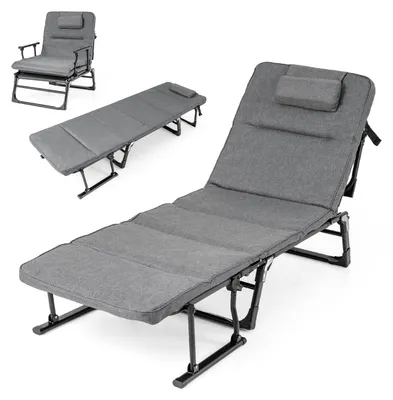 Immagine prodotto di COSTWAY Lettino prendisole pieghevole, lettino da giardino 3 in 1 con cuscino, poggiatesta e schienale regolabile, sedia a sdraio da campeggio fino a 200 kg, 185 x 60,5 x 38 cm
