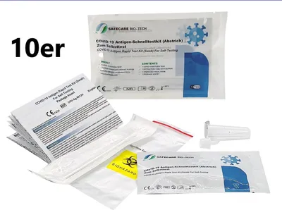 Produktbild von 10x Safecare Laientest Nasal BIO-TECH COVID-19 & Antigen Schnelltest Rapid Test | CE 2934 | 10 Stück Corona Laientest HeimTest Test + BLT Desinfektion