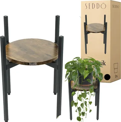 Zdjęcie produktu dla Kwietnik metalowy drewniany stojący loft stojak kwiaty rośliny industrial
