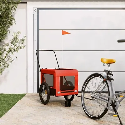 Imagen del producto de Remolque para bicicletas, ideal para perros. Remolque para perros, transportador para mascotas. Jaula para perros que se engancha a la bicicleta, apta para perros pequeños y grandes. Color naranja y . Fabricado en tela Oxford y hierro. Dimensiones: 135 x 68.5 x 73.5 cm