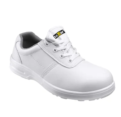 A white safety shoe with laces, shown from a side angle against a white background.